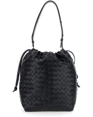 Bottega Veneta Borsa A Spalla Con Chiusura A Coulisse E Motivo Intrecc - Nero