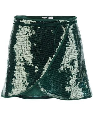Oséree Marylin Skirt With Mesh Details And Flared Hem - Green