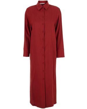 Max Mara Pure 'Nordic' Long Dress With Classic Collar And Long Slee - Red