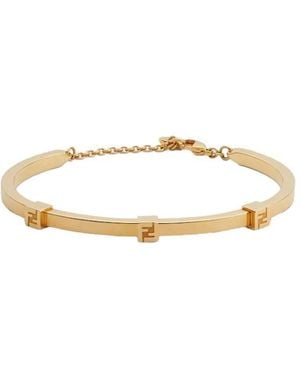 Fendi Rigid Bracelet With Claw Clasp And Bronze Logo Plate For - White