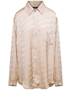 Balenciaga Viscose Oversized Logo Shirt - Natural