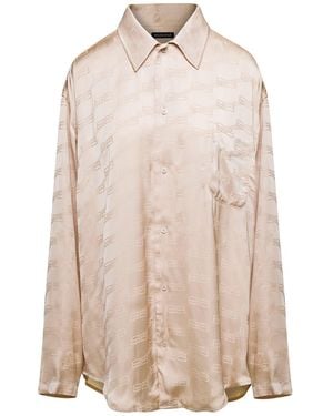 Balenciaga Viscose Oversized Logo Shirt - Natural