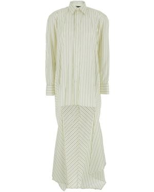 Phoebe Philo Dress With Classic Collar And All-Over Striped Moti - White
