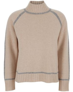 Max Mara Jumper With High Neck And Contrasting Details - Natural