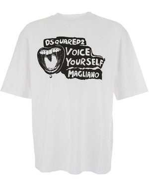 DSquared² 'D2 X Magliano' Crewneck T-Shirt With Maxi Print On Th - White