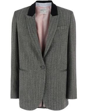 forte_forte Blazer With Striped Velvet Collar And Chevron Details - Black