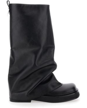 The Attico Robin Boots With Square Toe And Logo Plate On The Back - Black