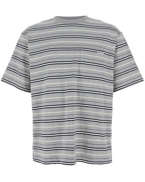 AFTER PRAY Crewneck T-Shirt With All-Over Striped Motif - Grey