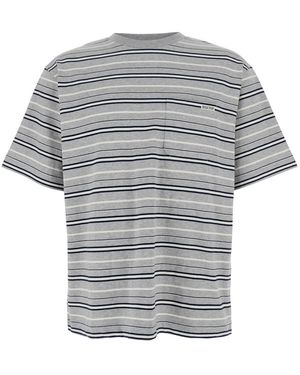 AFTER PRAY Crewneck T-Shirt With All-Over Striped Motif - Grey