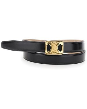 Celine Reversible Belt With Triomphe Buckle - White