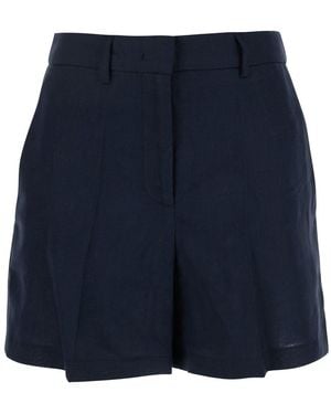 Le Plain Linen Shorts With Belt Loops For - Blue