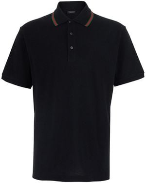 Gucci Polo Con Colletto Web E Maniche Corte - Nero