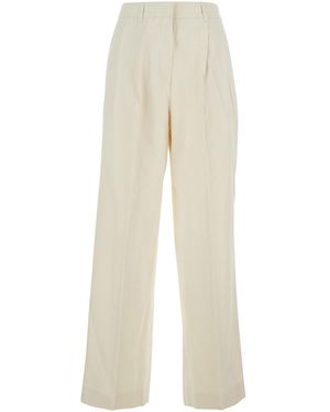 DUNST Trousers With Belt Loops And Front Pleats - Natural