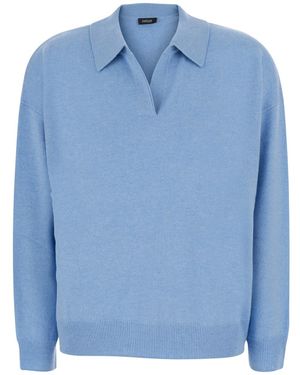 Le Plain Polo Shirt Neck Knit With Long Sleeves - Blue