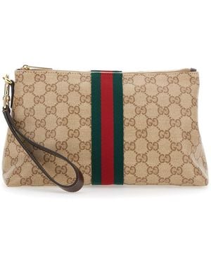 Gucci Clutch Con Cinturino Da Polso Removibile E Dettaglio Web - Neutro