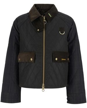 Barbour Jacket Icons Ttn Quilted Spey Wax With High Collar And Long Sl - Black