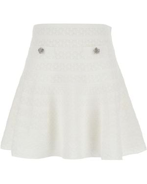 Self-Portrait Pointelle Knit Mini Skirt - White