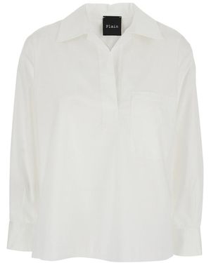 Plain Shirt With Polo Shirt Style Collar - White