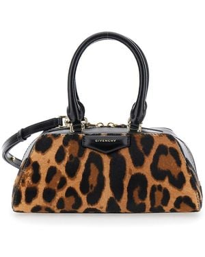 Givenchy 'Antigona East West' Mini Handbag With Animalier Print And Logo Lettering On The Front - Black