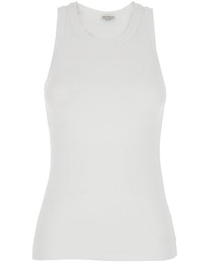 Brunello Cucinelli Crewneck Top With Monil Detail On The Front - White