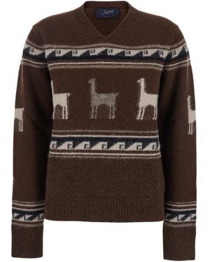 The Seafarer Sweater With V Neck And Front Motif - Brown
