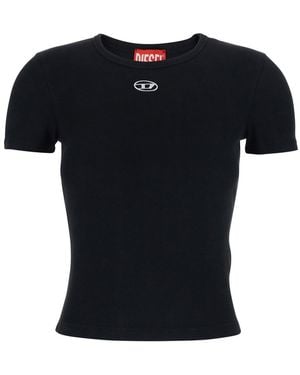 DIESEL T-Shirt With Logo On The Front And Ribbed Design - Black