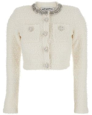Self-Portrait Cardigan Crop Girocollo Con Decorazione Con Cristalli Su - Bianco