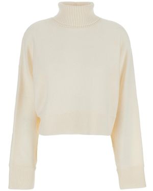 Michael Kors Turtleneck Cropped Jumper With Logo Plaque On The Rear - White
