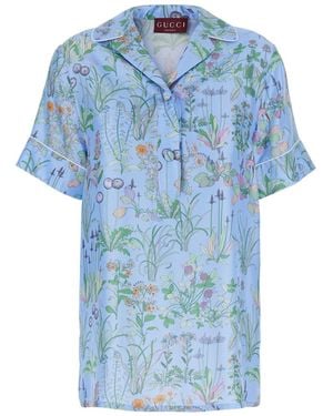 Gucci Printed Silk Blouse - Blue