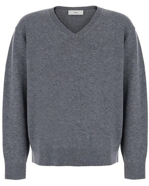 DUNST V-Neck Jumper With Dropped Shoulders - Grey