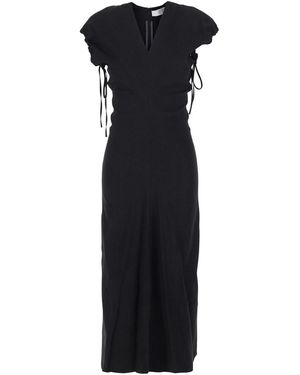 Tela Long Dress With V-Neck And Side Draping - Black