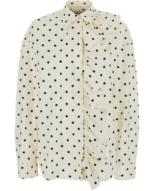 MSGM Camicia Con Dettagli Con Ruches E Motivo A Pois All-Over - Bianco