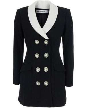 Self-Portrait Blazer Mini Dress Con Scollo A V E Tasche Con Donna - Nero