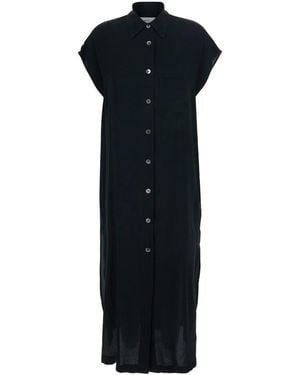 Grifoni Long Dress With Classic Collar And Button Closure On The - Black