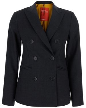 ..,merci Double-Breasted Jacket With Peak Revers - Black