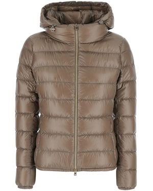 Herno Giada Hooded Short Puffer With Hood And Tech Fabric - Brown