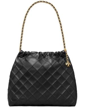 Tory Burch 'Fleming' Diamond Quilted Shoulder Bag With Chain-Lin - Black