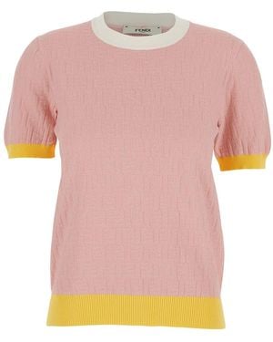Fendi Colour Block Ff Short Sleeves Tee - Pink