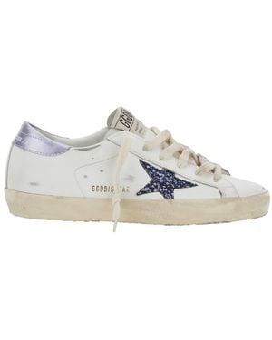 Golden Goose Super Star Leather Upper And Toe Glitter Star Laminated H - Bianco