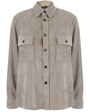 Le Plain Corduroy Shirt With Collar And Long Sleeves - Grey