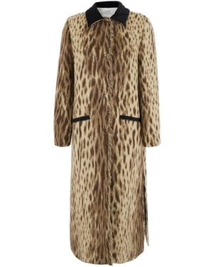 forte_forte Coat 'Royal Leopard' Long Jacquard With Long Sleeves And F - Natural