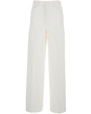 TOTEME Wide Leg Jeans With Logo Patch - White