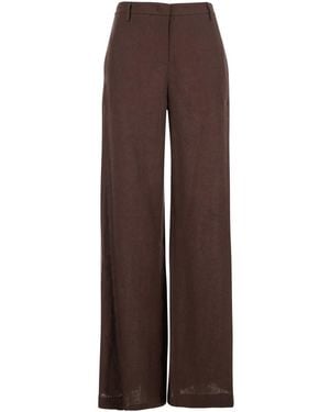 Plain Wide-Leg Linen Pants For - Brown