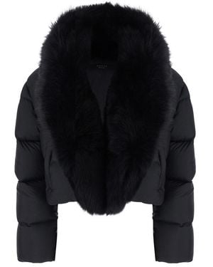 Gucci Down Jacket With Fur Detail Leather Puffer - Black