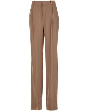 Saint Laurent Pantalone A Vita Alta Con Pences Sul Fronte - Marrone