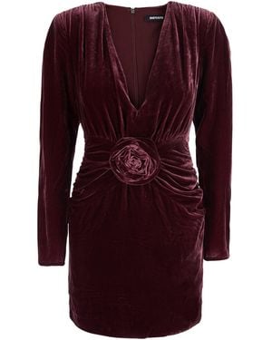 ROTATE BIRGER CHRISTENSEN Mini Dress With V-Neck And Floral Detail On The Front - Purple