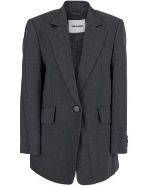 Low Classic Oversize Single-Breasted Jacket With Notched Revers I - Black