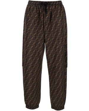 Fendi Pants With All-Over Ff Motif And Elastic Waist - Gray