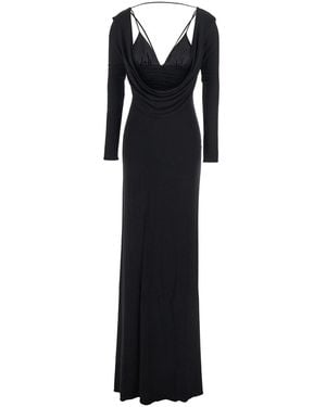 Elisabetta Franchi Long Dress With V-Neck And Drape Details - Black