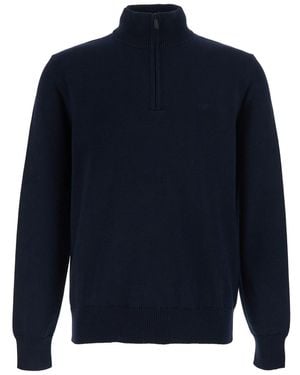 Emporio Armani Jumper With Half Zip Closure On The Front And Log - Blue